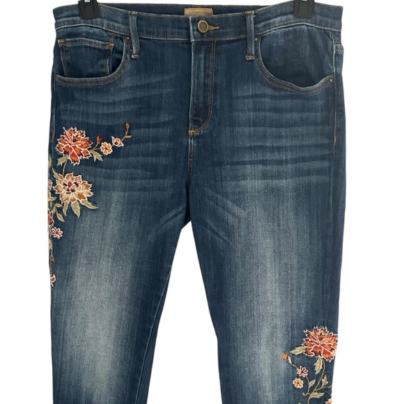 Driftwood Jackie Floral Embroidered Mid-rise Skinny Jeans Dark Wash Denim Sz 31 - Picture 3 of 10